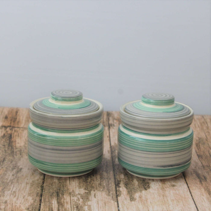 'Rings of Beauty' Hand glazed Set of 2 Ceramic Pickle And Chutney Jars - artystagallery