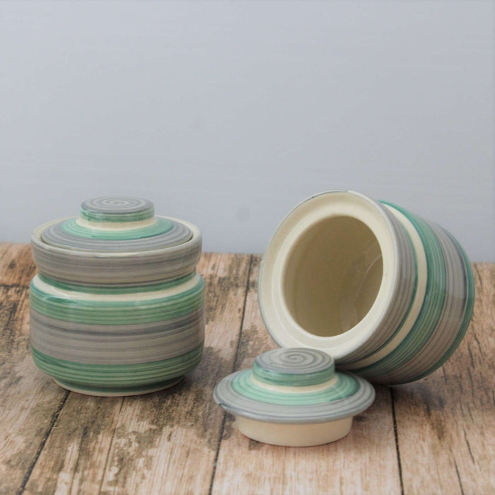'Rings of Beauty' Hand glazed Set of 2 Ceramic Pickle And Chutney Jars - artystagallery