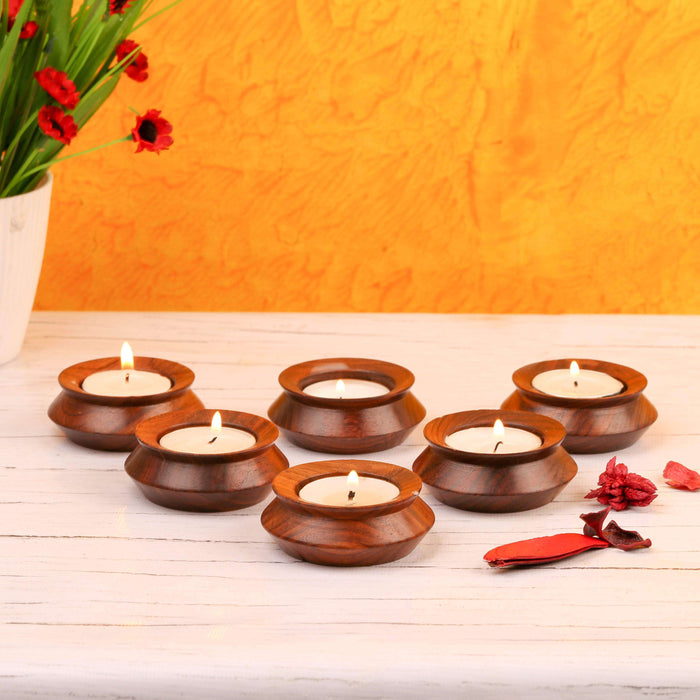 Set of 6 Handi Shaped Wooden Tealight Candle Holder - artystagallery