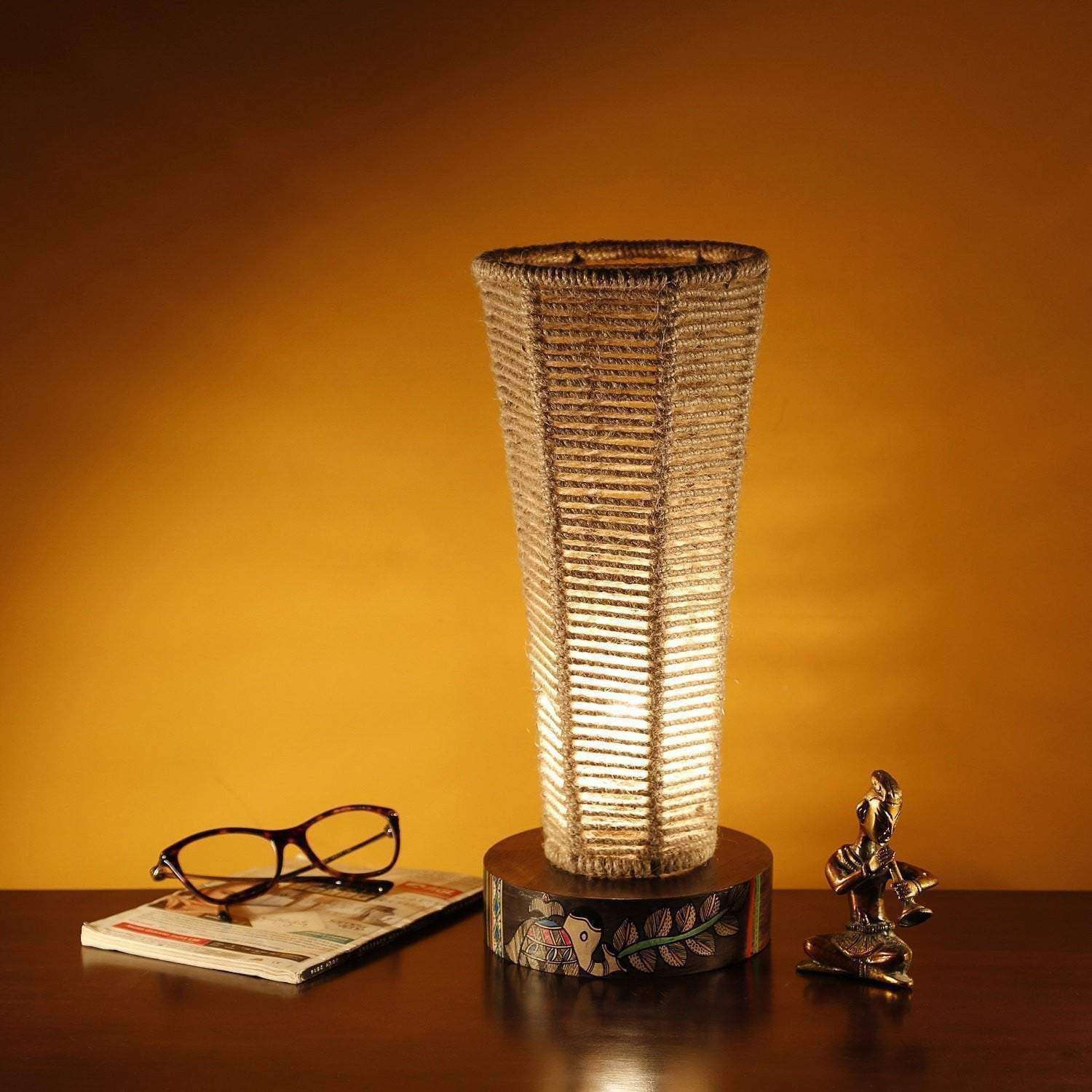Artysta 'Madhubani Jute' Handwoven Bedside Table Lamp (Khaki, 13.5 Inch)