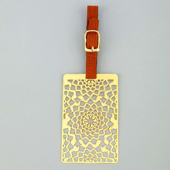 Taj Jaali Brass Metal Travel Luggage Suitcase Label ID Tag with genuine leather straps - artystagallery