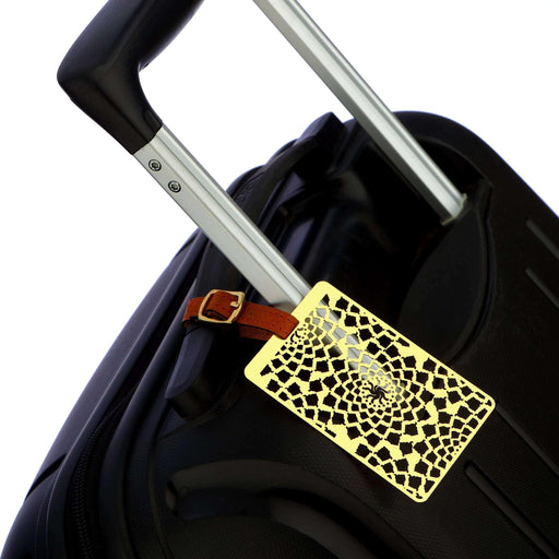 Taj Jaali Brass Metal Travel Luggage Suitcase Label ID Tag with genuine leather straps - artystagallery