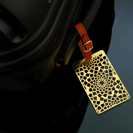 Taj Jaali Brass Metal Travel Luggage Suitcase Label ID Tag with genuine leather straps - artystagallery