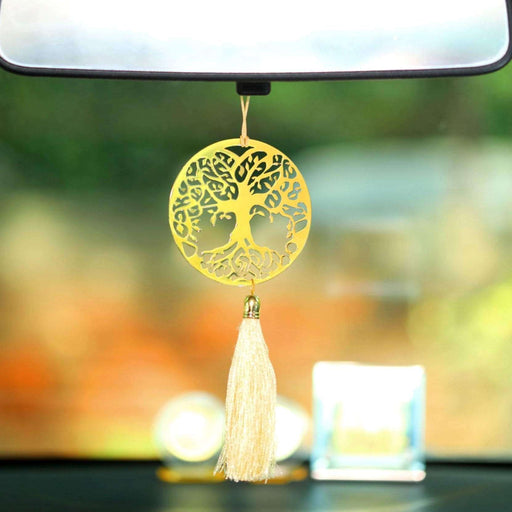 Tree of Life Car rear view mirror hanging décor accessories in Brass - artystagallery
