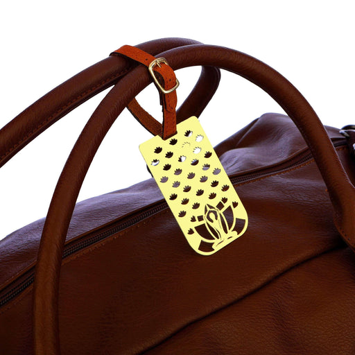Yoga Brass Metal Travel Luggage Suitcase Label ID Tag with genuine leather straps - artystagallery