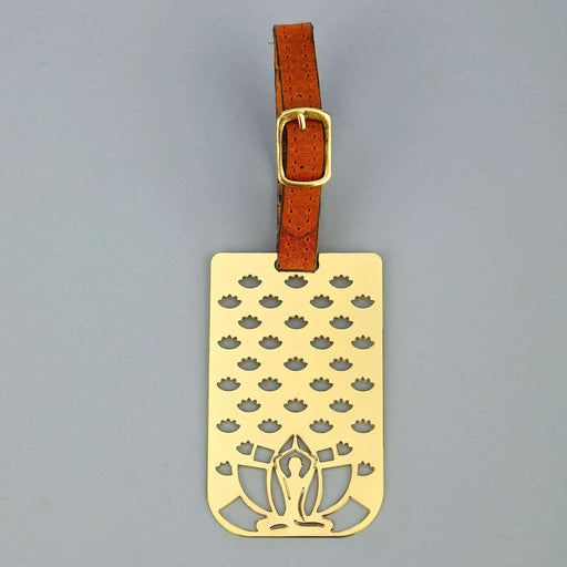 Yoga Brass Metal Travel Luggage Suitcase Label ID Tag with genuine leather straps - artystagallery